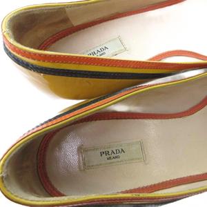 プラダ PRADA エナメル リボン パンプス ラウンドトゥ ヒール ベージュ 約22.5cm IBO81 1016 レディース