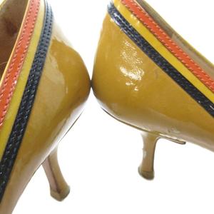 プラダ PRADA エナメル リボン パンプス ラウンドトゥ ヒール ベージュ 約22.5cm IBO81 1016 レディース