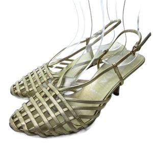 プラダ PRADA ストラップ 編み込み サンダル ミュール ラウンドトゥ ヒール ゴールド 約22.5cm IBO81 1016 レディース