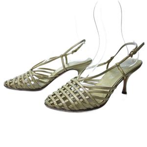 プラダ PRADA ストラップ 編み込み サンダル ミュール ラウンドトゥ ヒール ゴールド 約22.5cm IBO81 1016 レディース