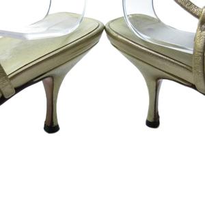 プラダ PRADA ストラップ 編み込み サンダル ミュール ラウンドトゥ ヒール ゴールド 約22.5cm IBO81 1016 レディース