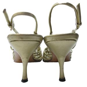 プラダ PRADA ストラップ 編み込み サンダル ミュール ラウンドトゥ ヒール ゴールド 約22.5cm IBO81 1016 レディース