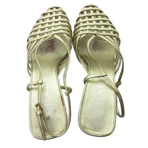 プラダ PRADA ストラップ 編み込み サンダル ミュール ラウンドトゥ ヒール ゴールド 約22.5cm IBO81 1016 レディース