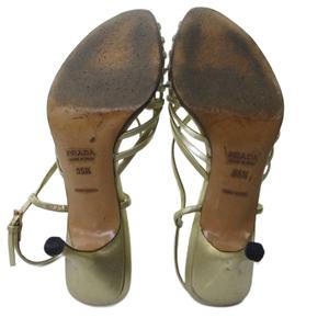 プラダ PRADA ストラップ 編み込み サンダル ミュール ラウンドトゥ ヒール ゴールド 約22.5cm IBO81 1016 レディース