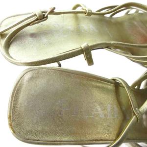 プラダ PRADA ストラップ 編み込み サンダル ミュール ラウンドトゥ ヒール ゴールド 約22.5cm IBO81 1016 レディース