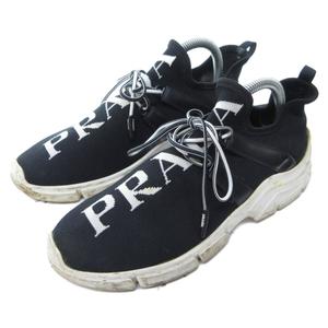 プラダ PRADA ニット ファブリック スニーカー スリッポン ローカット ロゴ 黒 ブラック 約23cm IBO81 1019 レディース