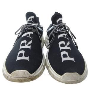 プラダ PRADA ニット ファブリック スニーカー スリッポン ローカット ロゴ 黒 ブラック 約23cm IBO81 1019 レディース
