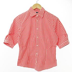 ラルフローレン RALPH LAUREN 美品 チェック シャツ ブラウス 5分袖 11 赤 白 1028 レディース