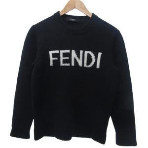 フェンディ FENDI ロゴ セーター ニット 長袖 ウール 黒 ブラック 48 約L IBO81 1107 メンズ