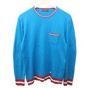 ラブレス LOVELESS ニット セーター シルク混 ロゴ刺繍 クルーネック 3 約L 青緑 系 1213 メンズ