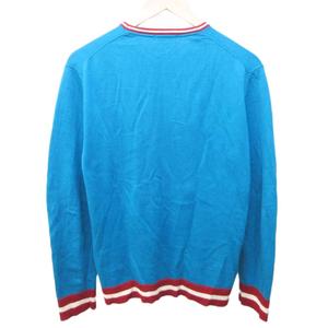 ラブレス LOVELESS ニット セーター シルク混 ロゴ刺繍 クルーネック 3 約L 青緑 系 1213 メンズ