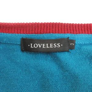ラブレス LOVELESS ニット セーター シルク混 ロゴ刺繍 クルーネック 3 約L 青緑 系 1213 メンズ