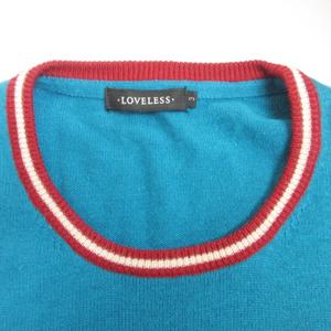 ラブレス LOVELESS ニット セーター シルク混 ロゴ刺繍 クルーネック 3 約L 青緑 系 1213 メンズ