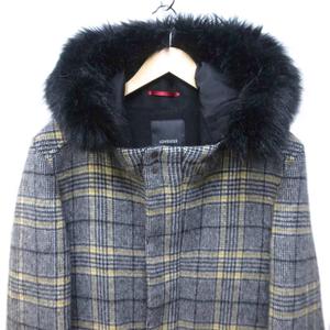ラブレス LOVELESS 美品 ファー チェック ロングコート ダブルジップ ウール グレー Mサイズ 1220 メンズ