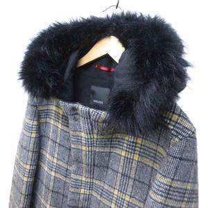 ラブレス LOVELESS 美品 ファー チェック ロングコート ダブルジップ ウール グレー Mサイズ 1220 メンズ