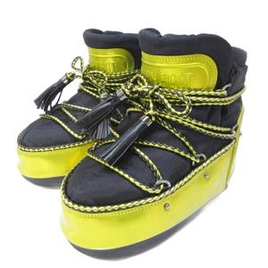 ジミーチュウ JIMMY CHOO × ムーンブーツ MOONBOOT MB Buzz ショートブーツ ロゴ 厚底 レースアップ  35/36 約21.5～22.5cm ゴールドカラー ブラック IBO87 0111 レディース