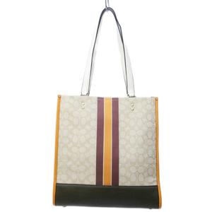 未使用品 コーチ COACH デンプシー トートバッグ ショルダー シグネチャー ロゴ 切替 レザー スクエア マルチカラー ベージュ 系 1917 0405 レディース