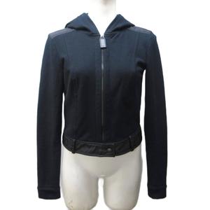 プラダ PRADA クロップドパーカー フーディー ジップアップ ナイロン切替 S 黒 紺 ブラック ネイビー 系 ☆AA★ 0412 レディース