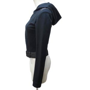 プラダ PRADA クロップドパーカー フーディー ジップアップ ナイロン切替 S 黒 紺 ブラック ネイビー 系 ☆AA★ 0412 レディース