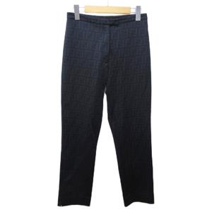 フェンディ FENDI jeans ズッカ柄 ストレッチパンツ ジャージ ロゴ柄 ストレート ハイウエスト 42 約M 黒 灰 ブラック グレー 系 ☆AA★ 0412 レディース