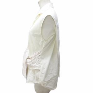 エムエムシックス メゾンマルジェラ MM6 Maison Margiela 22SS シャツ ブラウス 変形デザイン 切替 総柄 ノースリーブ 36 約S ベージュ ホワイト 系 S62DL0058 0426 レディース