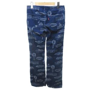 ヒステリックグラマー HYSTERIC GLAMOUR 美品 90s ブーツカットデニム 総柄 ローライズ フレア ボタンフライ インディゴブルー S レディース