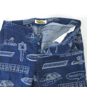ヒステリックグラマー HYSTERIC GLAMOUR 美品 90s ブーツカットデニム 総柄 ローライズ フレア ボタンフライ インディゴブルー S レディース