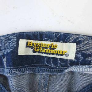 ヒステリックグラマー HYSTERIC GLAMOUR 美品 90s ブーツカットデニム 総柄 ローライズ フレア ボタンフライ インディゴブルー S レディース