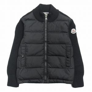 美品 19aw モンクレール MONCLER ニット スイッチング ダウン ジャケット ブルゾン 切替 ロゴ ワッペン 4A (4歳児用) 黒 ブラック 子供 キッズ ジュニア◇8