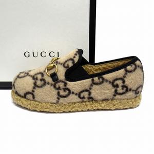 未使用品 19aw グッチ チルドレン GUCCI CHILDREN GG ウール ローファー スリッポン ホースビット シューズ フェイクファー  エコファー 30 （19.3cm） ベージュ 子供 キッズ ジュニア 男の子 女の子 ◆５