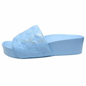 未使用品 ルイヴィトン LOUIS VUITTON モノグラム レザー サンダル スライド シューズ 厚底 プラットホーム ラムスキン 38 (24.5cm) 水色 ライトブルー レディース ■5