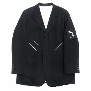 09aw ヨウジヤマモトプールオム YOHJI YAMAMOTO POUR HOMME ワッペンカットオフ ウール テーラード ジャケット ブレザー アーカイブ LOOK10 ランウェイ着用アイテム 2 黒 ブラック メンズ