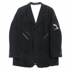 09aw ヨウジヤマモトプールオム YOHJI YAMAMOTO POUR HOMME ワッペンカットオフ ウール テーラード ジャケット ブレザー アーカイブ LOOK10 ランウェイ着用アイテム 2 黒 ブラック メンズ 