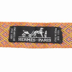 美品 エルメス HERMES リバーシブル シルク ニットタイ ネクタイ スーツ ビジネス パーティ フォーマル オレンジ メンズ ◆12 