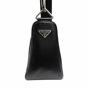 良品 プラダ PRADA トライアングル レザー ショルダーバッグ ミニポーチ付 クロスボディ ロゴ 三角ロゴプレート 1BH190 黒 ブラック シルバー レディース メンズ 