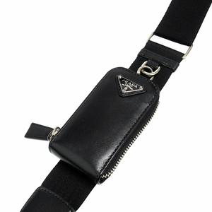 良品 プラダ PRADA トライアングル レザー ショルダーバッグ ミニポーチ付 クロスボディ ロゴ 三角ロゴプレート 1BH190 黒 ブラック シルバー レディース メンズ 