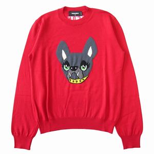 美品 22AW ディースクエアード DSQUARED2 ICON Dog アイコン ドッグ ウール ニット セーター カットソー 長袖 S80HA0011 サイズM 赤 レッド レディース 