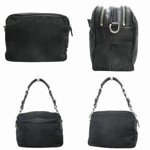 美品 プラダ PRADA ナイロン レザー ショルダー セミショルダー ハンド バッグ 鞄 トライアングルロゴ 三角ロゴプレート BR2158 黒 ブラック メンズ レディース ユニセックス 