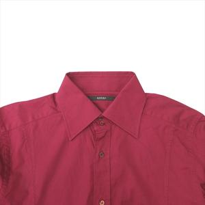 グッチ GUCCI ドゥエボットーニ ドレス シャツ カットソー 無地 フォーマル パーティ 42 ワインレッド系 メンズ◆７ 