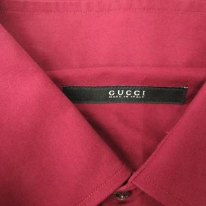 グッチ GUCCI ドゥエボットーニ ドレス シャツ カットソー 無地 フォーマル パーティ 42 ワインレッド系 メンズ◆７ 