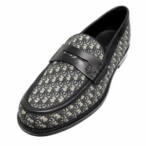 未使用品 2023年 ディオール DIOR グランヴィル Granville ローファー オブリーク ジャガード レザー シューズ トロッター 靴 42 （27cm） 黒 ブラック 紺 ネイビー メンズ ▽２ 