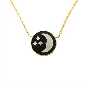 極美品 ディオール Dior ローズセレスト Rose Celeste ネックレス K18YG K18WG ダイヤモンド パール オニキス ペンダント 月 太陽 アクセサリー ジュエリー Au750 18金 約40cm ゴールド 黒 ブラック 白 ホワイト レディース 