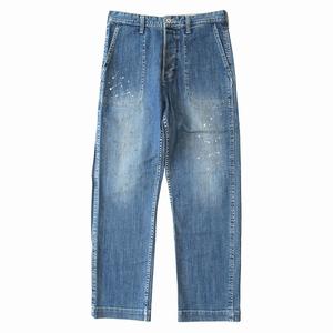 オールドステューシー OLD STUSSY ベイカー デニム パンツ シンチバック ペイント ユーズド 加工 ストレッチ ボタンフライ ロゴ 刺繡 W30 インディゴブルー メンズ 