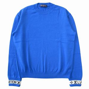 極美品 21AW ルイヴィトン LOUIS VUITTON LVカフス カシミヤ ニット セーター カットソー 長袖 サイズL 青 ブルー メンズ 