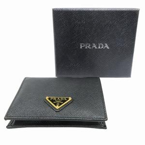 美品 プラダ PRADA 財布 二つ折り サフィアーノ レザー トライアングル 