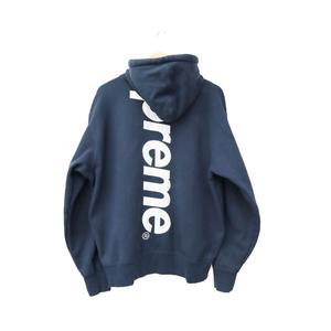 シュプリーム SUPREME 23AW Satin Applique Hooded Sweatshirt サテン アップリケ ロゴ フーデッド スウェット シャツ プルオーバー パーカー M 紺 ネイビー ブランド古着ベクトル 中古☆AA★250518 メンズ