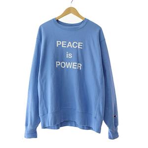 チャンピオン CHAMPION ×MoMA モマ YOKO ONO 小野洋子 オノヨウコ PEACE IS POWER プリント リバースウィーブ スウェット トレーナー L 青ブルー ブランド古着ベクトル 中古250922 メンズ