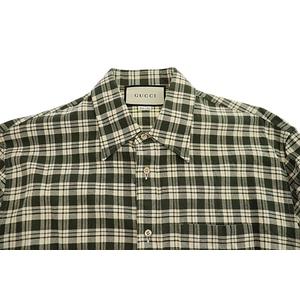 グッチ GUCCI 20AW キャットパッチ 刺繍 チェック柄 コットン 長袖 シャツ 633460 ZAFD3 15+ 緑 白 グリーン ホワイト ブランド古着ベクトル 中古☆AA★250924 メンズ