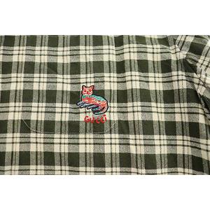 グッチ GUCCI 20AW キャットパッチ 刺繍 チェック柄 コットン 長袖 シャツ 633460 ZAFD3 15+ 緑 白 グリーン ホワイト ブランド古着ベクトル 中古☆AA★250924 メンズ