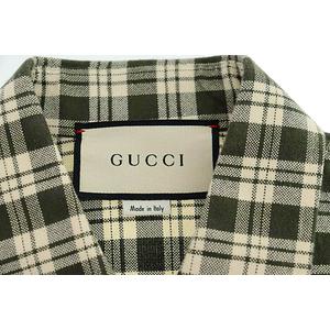 グッチ GUCCI 20AW キャットパッチ 刺繍 チェック柄 コットン 長袖 シャツ 633460 ZAFD3 15+ 緑 白 グリーン ホワイト ブランド古着ベクトル 中古☆AA★250924 メンズ